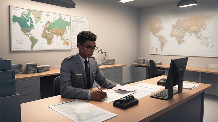A person sitting at a desk writing on papers AI-generated content may be incorrect.
