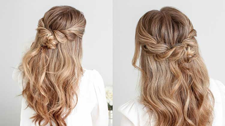 استایل مدل چهارم: نیمه جمع با گره یا پاپیون (Half-Up Knot)